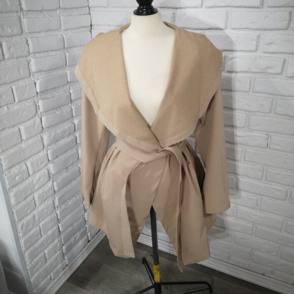 NWT Novelti Ladies Size XL Lt Tan Belted Wind Water Repellant Hooded Coat
